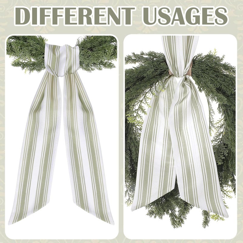 PartyforU Wreath Sash for Front Door - 2 Pcs Boho Stripe Sashes for Wreaths Garland Doorway Yard, 60 Inch Blank Wreath Scarf for Embroidery Monogram Rustic Farmhouse Home Decor - Image 5